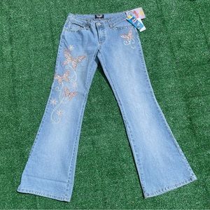 deadstock bnwt rare y2k angels butterfly embroidered flare jeans